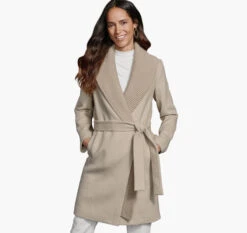 Sleek Wear Store 36 Wool-Blend Coat With Removable Knit Collar - 04501805-L