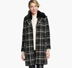 Sleek Wear Store 32 Plaid Coat With Removable Faux-Fur Collar - 04501812-S