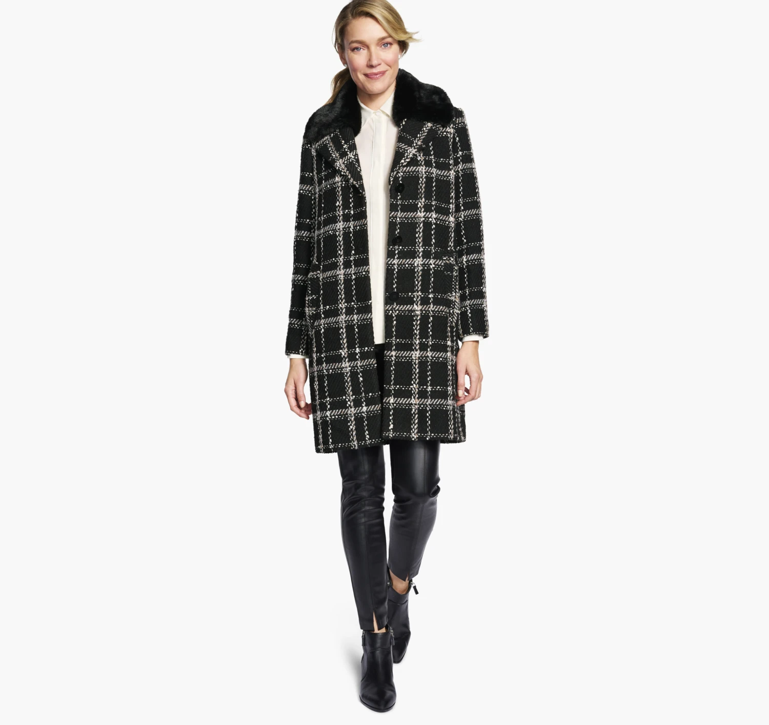 Plaid Coat With Removable Faux-Fur Collar - 04501812-S 6 Plaid Coat With Removable Faux-Fur Collar - 04501812-S - Image 4